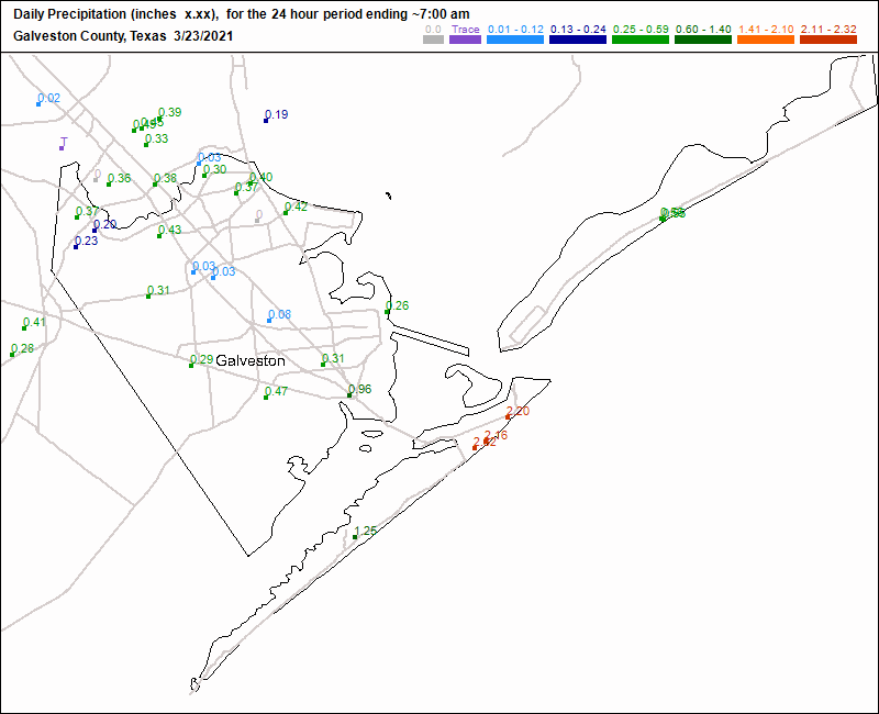 County rainfall totals before 7am Tuesday